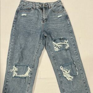 SHEIN Blue Distressed Boyfriend Jeans